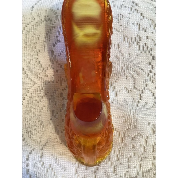 Boyd Daisy & Button Pattern Orange Slag Glass Slipper Shoe Glass Figure Glows - Picture 8 of 11